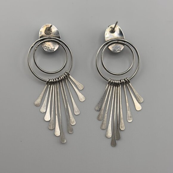 Turquoise and Sterling Silver Fringe Paddle Vintage Earrings - Picture 2 of 6